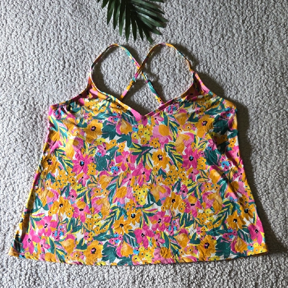 Anne Cole Modest Easy Triangle Tankini V-Neck Swim Top In Sunshine Floral